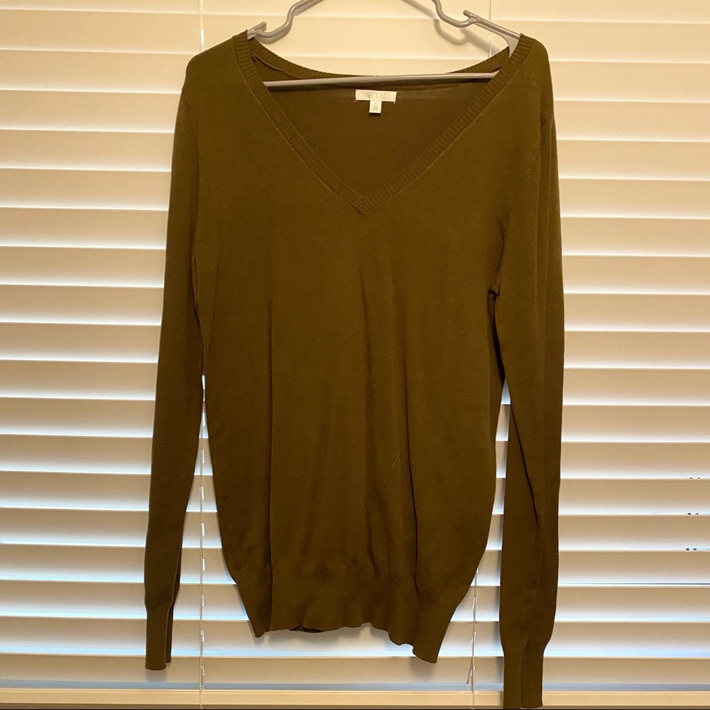 Olive Khaki V Neck Lightweight Sweater